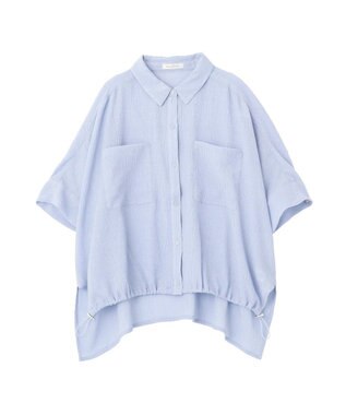 Green Parks 表面感裾ドロスト半袖シャツ Blue