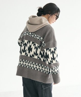 CRAFT STANDARD BOUTIQUE オルテガ柄ニットカーディガン Charcoal Gray