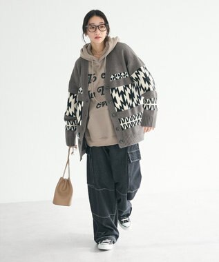 CRAFT STANDARD BOUTIQUE オルテガ柄ニットカーディガン Charcoal Gray