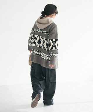 CRAFT STANDARD BOUTIQUE オルテガ柄ニットカーディガン Charcoal Gray