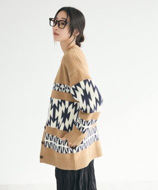 CRAFT STANDARD BOUTIQUE オルテガ柄ニットカーディガン Beige