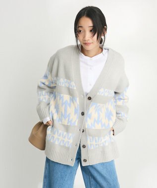CRAFT STANDARD BOUTIQUE オルテガ柄ニットカーディガン Sax