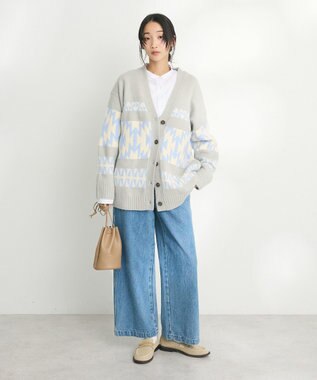 CRAFT STANDARD BOUTIQUE オルテガ柄ニットカーディガン Sax