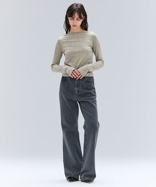 BEIGE， 【洗える・BAILA掲載】BUTLER / ストレッチベロアボートネックカットソー D.Sage