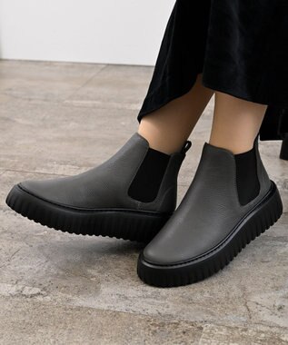 Pointer 日本製 本革厚底サイドゴアブーツ グレー