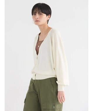 AMERICAN HOLIC 袖ボリュームショートニットカーディガン Ivory