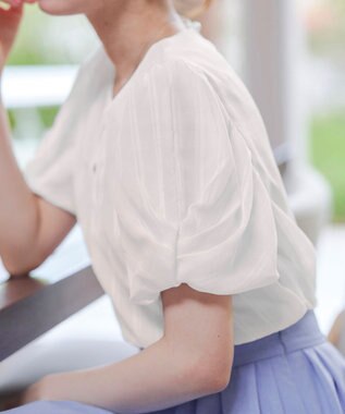 Tiaclasse 【洗える】ツイスト袖チェックブラウス オフホワイト