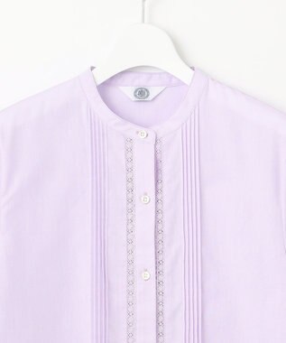 J.PRESS LADIES 【洗える】シャンブレー バンドカラー ピンタック ブラウス ラベンダー系