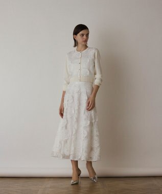 GRACE CONTINENTAL ローズ刺繍ニットカーディガン ホワイト