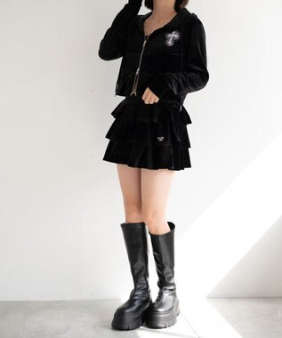 WEGO 【SETUP対応ITEM】ラインストーンベロアWZIPパーカー ブラック