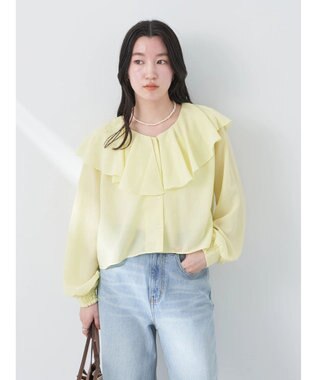 earth music&ecology ラッフルショートブラウス Yellow