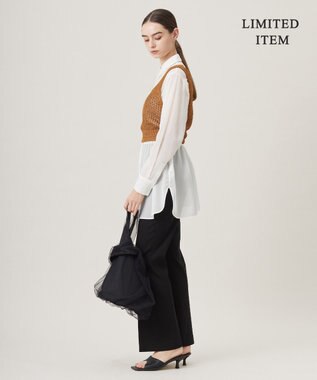 ICB 【WEB限定・洗える】キュプラハイパワーストレッチ セミフレアパンツ ブラック系