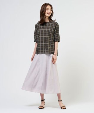 J.PRESS LADIES 【一枚で着映え】キュプラチェック  5分袖 ブラウス ブラウン系