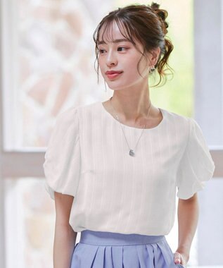 Tiaclasse 【洗える】ツイスト袖チェックブラウス オフホワイト