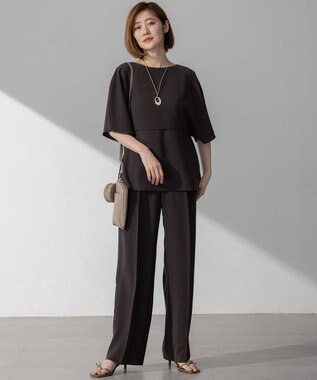 23区 L 【吸水速乾/UVカット/接触冷感】ストレッチジョーゼット  ケープデザイン カットソー ダークブラウン系