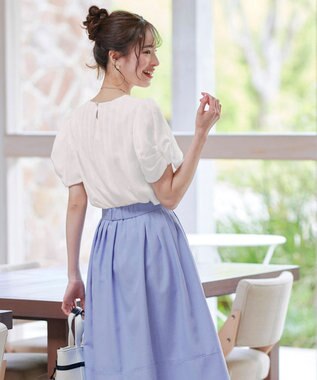 Tiaclasse 【洗える】ツイスト袖チェックブラウス オフホワイト