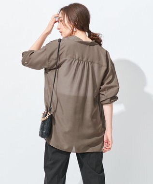 自由区 【洗える/シワになりにくい】オープンカラー シアーブラウス ブラウン系