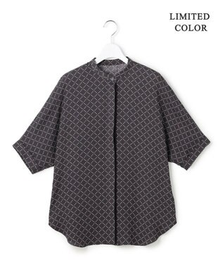 ICB L 【新色追加・WEB限定カラーあり】BackSatinAmunzen 5分袖バンドカラーブラウス