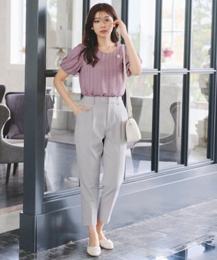 Tiaclasse 【洗える】ツイスト袖チェックブラウス ピンク