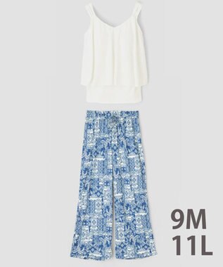 San-ai Resort（三愛水着楽園） ロングパンツセット　9M・11L　【Coral veil（コーラルヴェール）】 ホワイト×ブルー