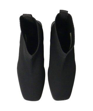 INTER-CHAUSSURES 【BUSSOLA】スクエアトゥウェッジヒールニットブーツ ブラック雑材