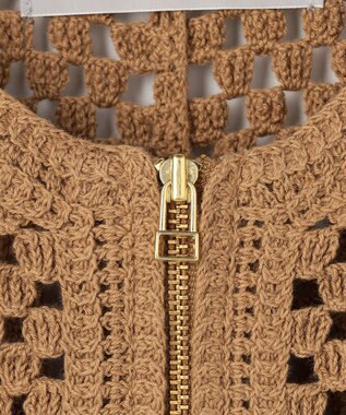 UNFILO L クロシェレースニット ZIPカーディガン キャメル