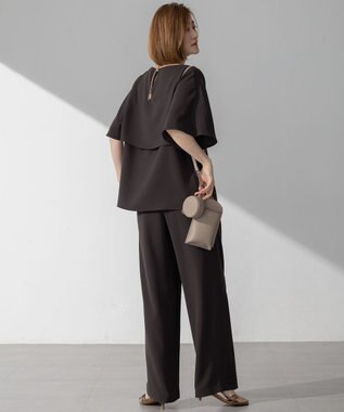 23区 L 【吸水速乾/UVカット/接触冷感】ストレッチジョーゼット  ケープデザイン カットソー ダークブラウン系