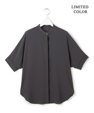 ICB L 【新色追加・WEB限定カラーあり】BackSatinAmunzen 5分袖バンドカラーブラウス