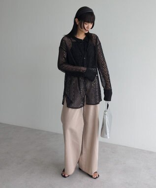 Green Parks ２ＷＡＹリボン付きレースシャツ Black