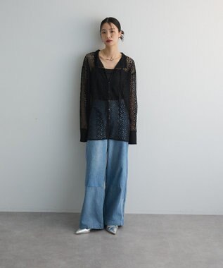 Green Parks ２ＷＡＹリボン付きレースシャツ Black