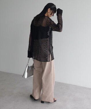 Green Parks ２ＷＡＹリボン付きレースシャツ Black