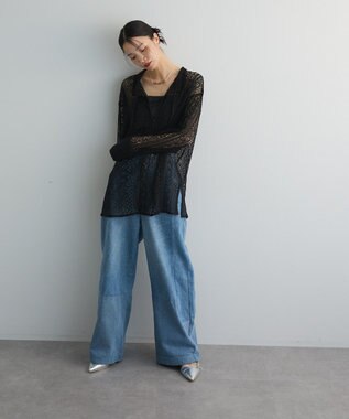 Green Parks ２ＷＡＹリボン付きレースシャツ Black