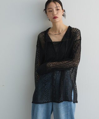 Green Parks ２ＷＡＹリボン付きレースシャツ Black