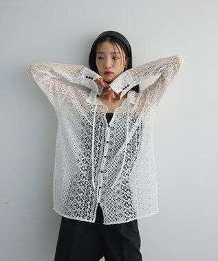 Green Parks ２ＷＡＹリボン付きレースシャツ Off White