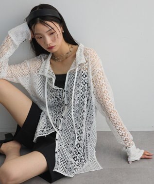 Green Parks ２ＷＡＹリボン付きレースシャツ Off White