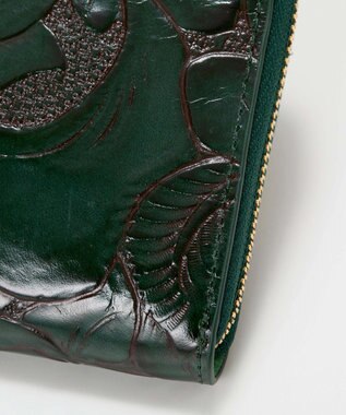 TOPKAPI 【TREASURE TOPKAPI】ローズエンボス ツヤ レザー ラウンドファスナー 長財布 グリーン
