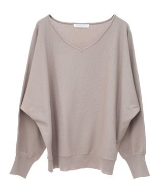 Green Parks 洗える　Ｖネックドルマンニットプルオーバー Gray Beige