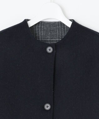 J.PRESS LADIES L 【リバーシブル】ウールナイロン リバー チェック ショート コート ネイビー系