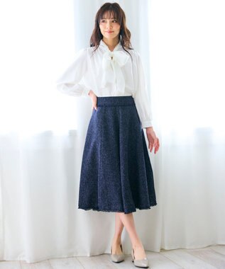 Feroux 【セットアップ対応】春ツイード フレアスカート ネイビー系1