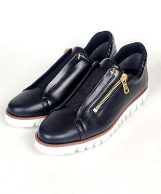 Dominic3 センターゴムサイドジップ レザースニーカー ブラック