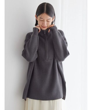 AMERICAN HOLIC バイパチハーフＺＩＰ片畦ニットプルオーバー　 Dark Gray Mixture