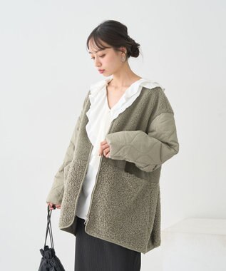 earth music&ecology ボアキルトミドルコート Khaki