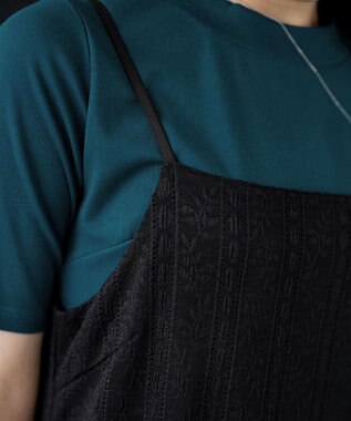 Tiaclasse 【洗える】ストレッチレースキャミワンピース ブラック