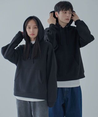 WEGO 【ユニセックス着用ITEM/裏起毛】リラックスフィットスウェットプルパーカー ブラック