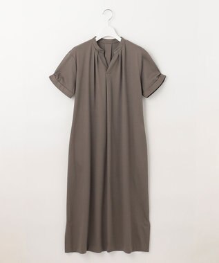 J.PRESS LADIES 【接触冷感・UVケア】コンパクトコットンスムース バンドカラー ワンピース ブラウン系