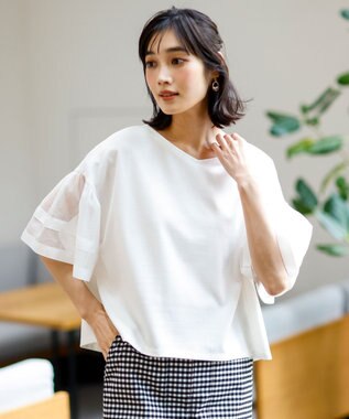 ANY SIS ゆるVネックチュールフリル袖 プルオーバー オフ