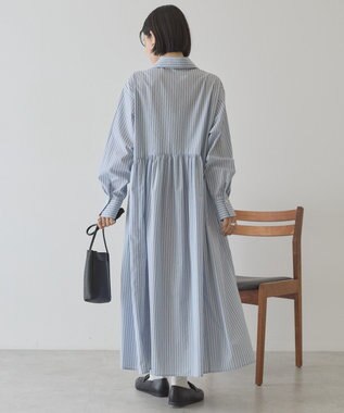 AMERICAN HOLIC 【イージーケア】ギャザーシャツワンピース Stripe Sax