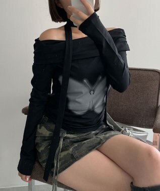  ストール付きバタフライオフショルトップス