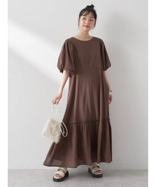 earth music&ecology コットンボイルパフスリーブワンピース Brown