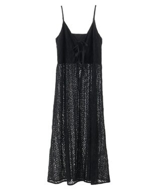 earth music&ecology フラワーレースキャミワンピース Black